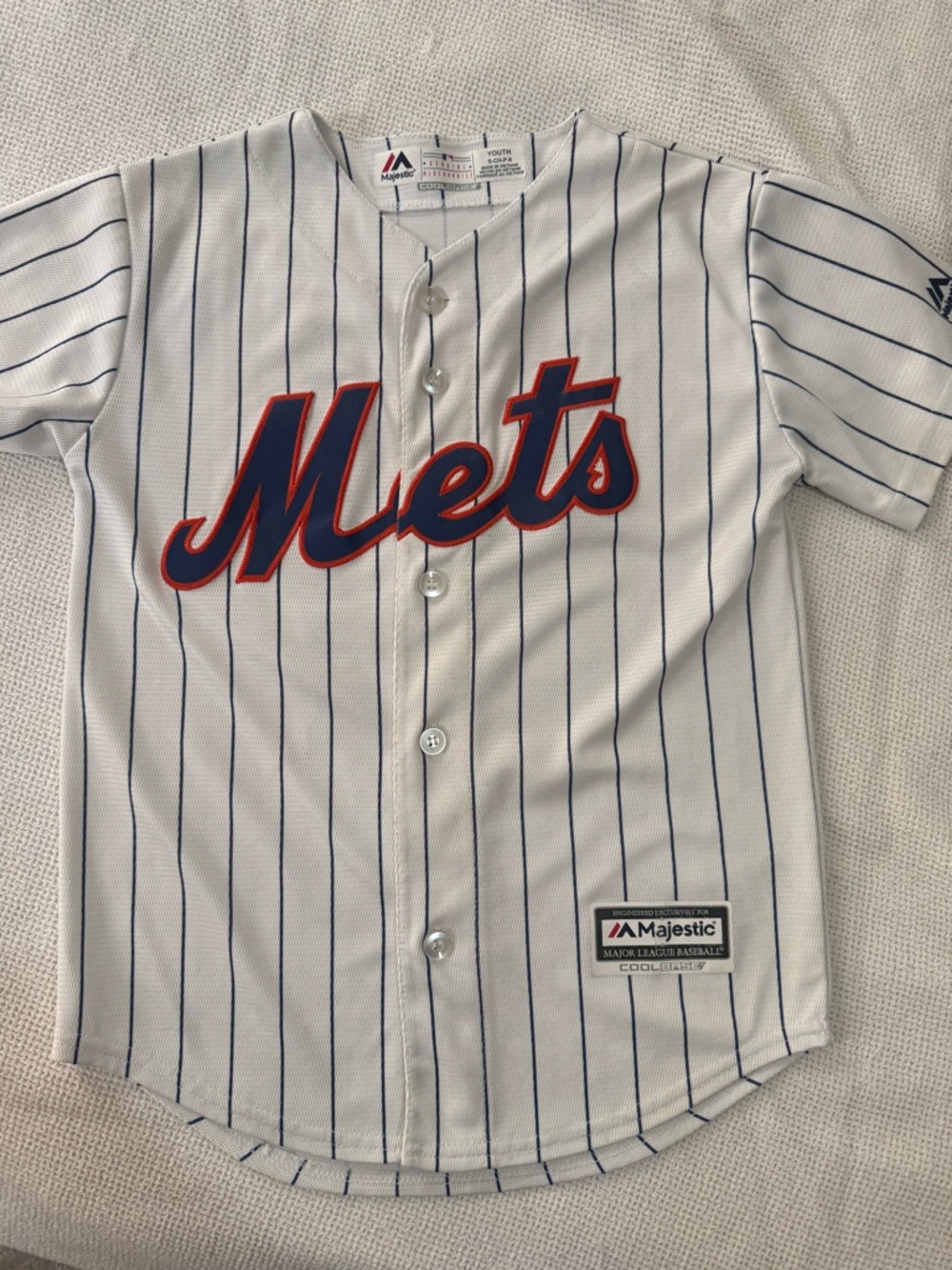 Majestic White & Navy New York Mets Kids Baseball Jersey with Orange Script